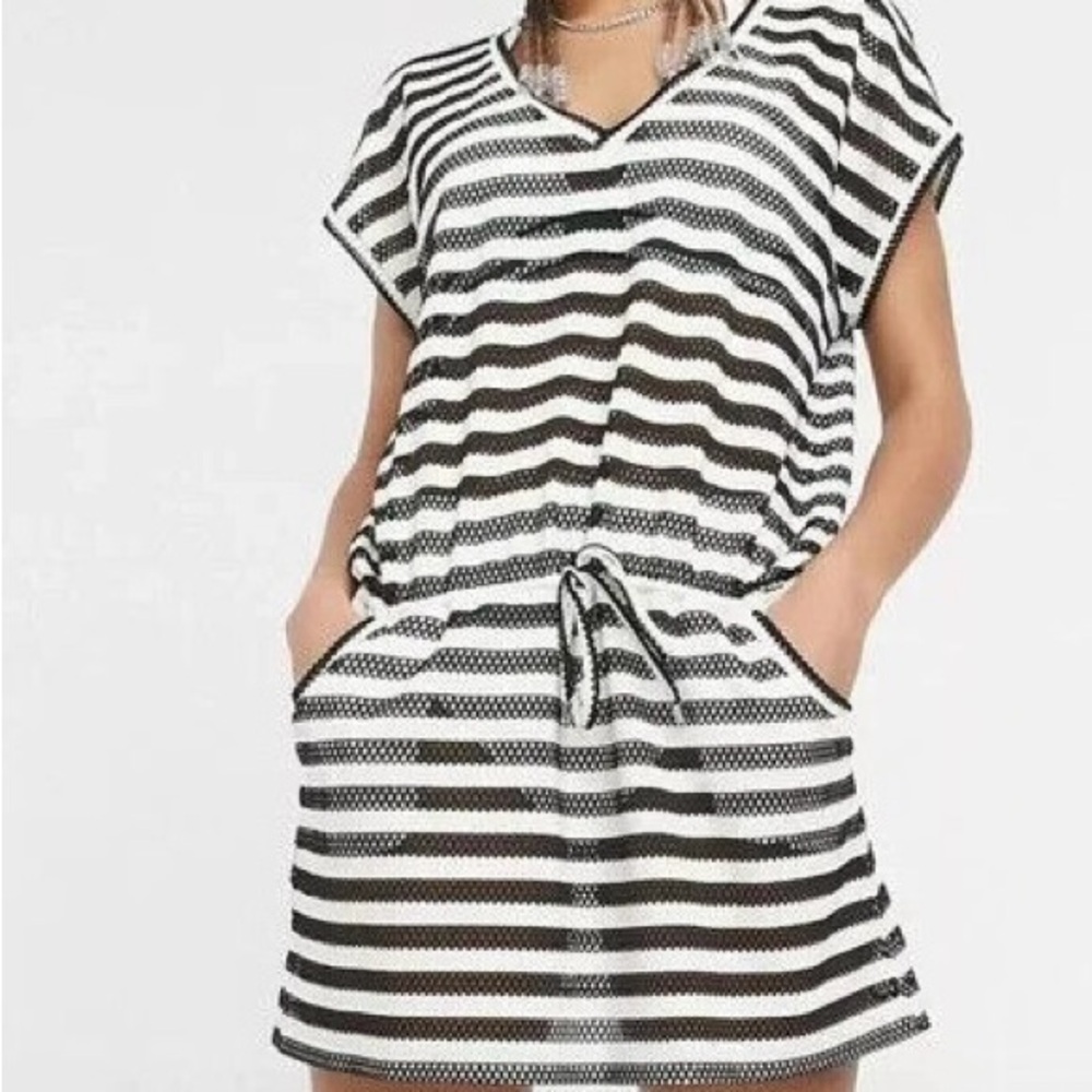 Calvin Klein Crochet‎ Stripe Drawstring Swimwear Coverup Size L/XL - Picture 2 of 7
